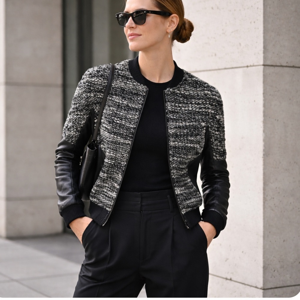 Danier Italian Leather Bomber Jacket Size Small Wool Blend Coat Urban Modern EUC
